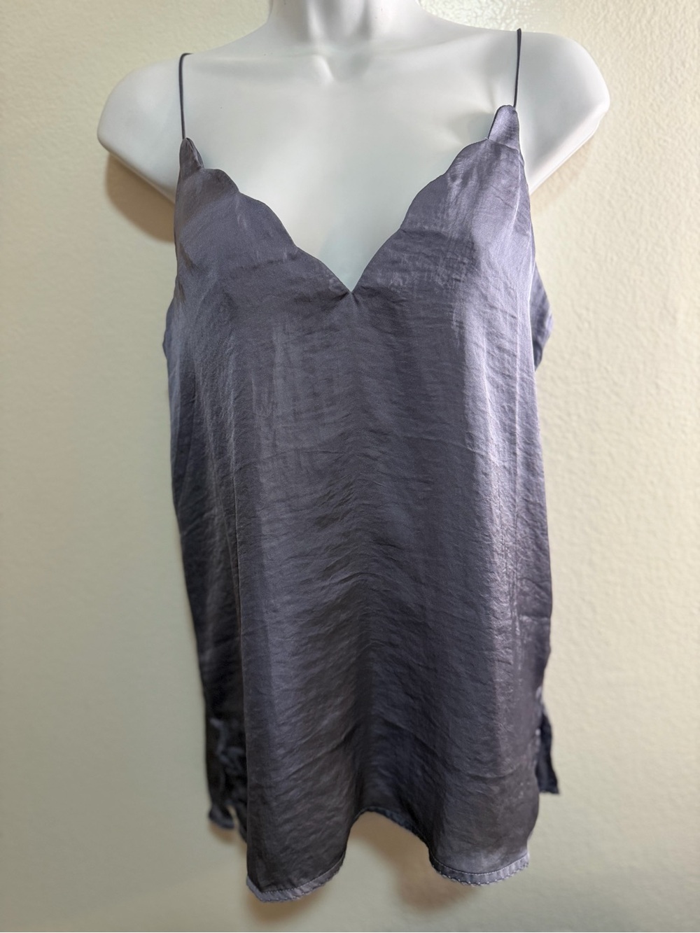 Free People Scalloped V-Neck Satin Cami in Moonlight